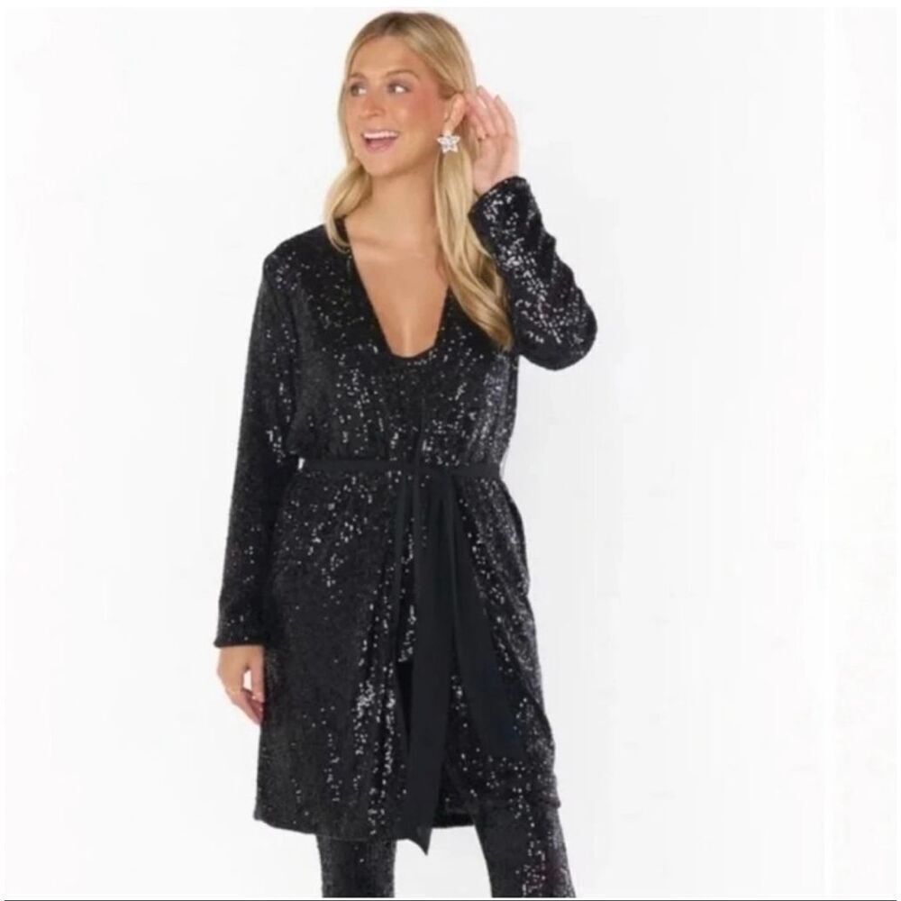 Show Me Your Mumu Encore Kimono Duster Midnight Glitz Black Sequin Size L